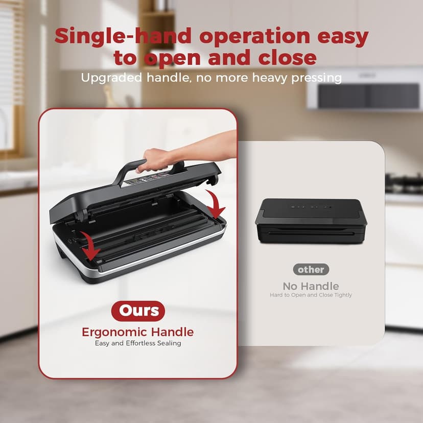 95kpa Vacuum Sealer, Commercial Fully Automatic Food Sealer, Powerful Sealing System, Double Heat Seal, Built-in Cutter and Bag Storage, 1 Roll Bag and 10 Precut Bags