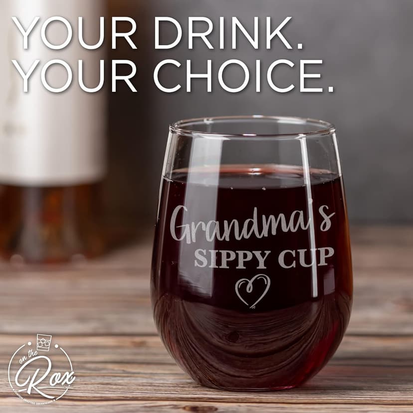 On The Rox Drinks Grandma and Grandpa Gifts - 17oz Grandma's and 11oz Grandpa's Sippy Cups, Set of 2- Gift Wine and Whiskey Glasses - Gift Ideas for First-Time Grandmother or New Grandparents
