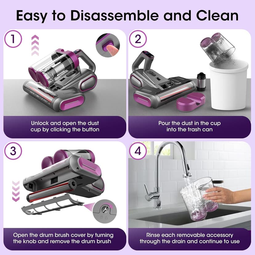 Bed Mattress Vacuum Cleaner Cordless 16Kpa Handheld Vacuum, Vacuum Cleaner with 253.7nm UV-C Light,HEPA Filter & Ultrasonic, Portable Vacuums for Sofa Bed Couch Crib Gifts for Women her Man