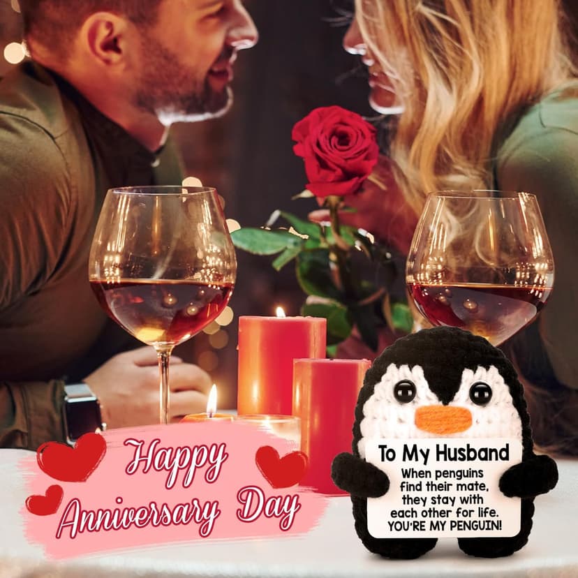 Gifts for Husband from Wife, To My Husband Handmade Crochet Penguin, Mini Funny Wedding Anniversary Birthday Gifts for Him Husband Men, Romantic I Love You Gift for Him Birthday Christmas Cute Decor