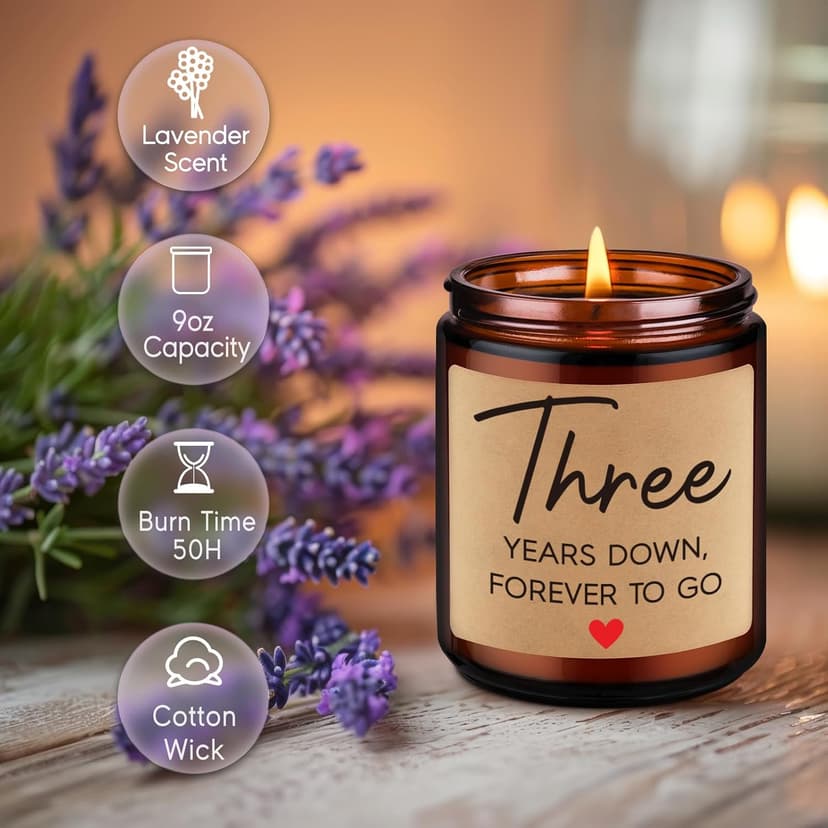 Fairy's Gift 3 Year Anniversary Candle Gifts for Him Her Wife Boyfriend GF Husband - Leather 3rd Anniversary Couple Gifts Ideas - 3rd Year Wedding Anniv. Presents for Couples, Happy Third Anniv.