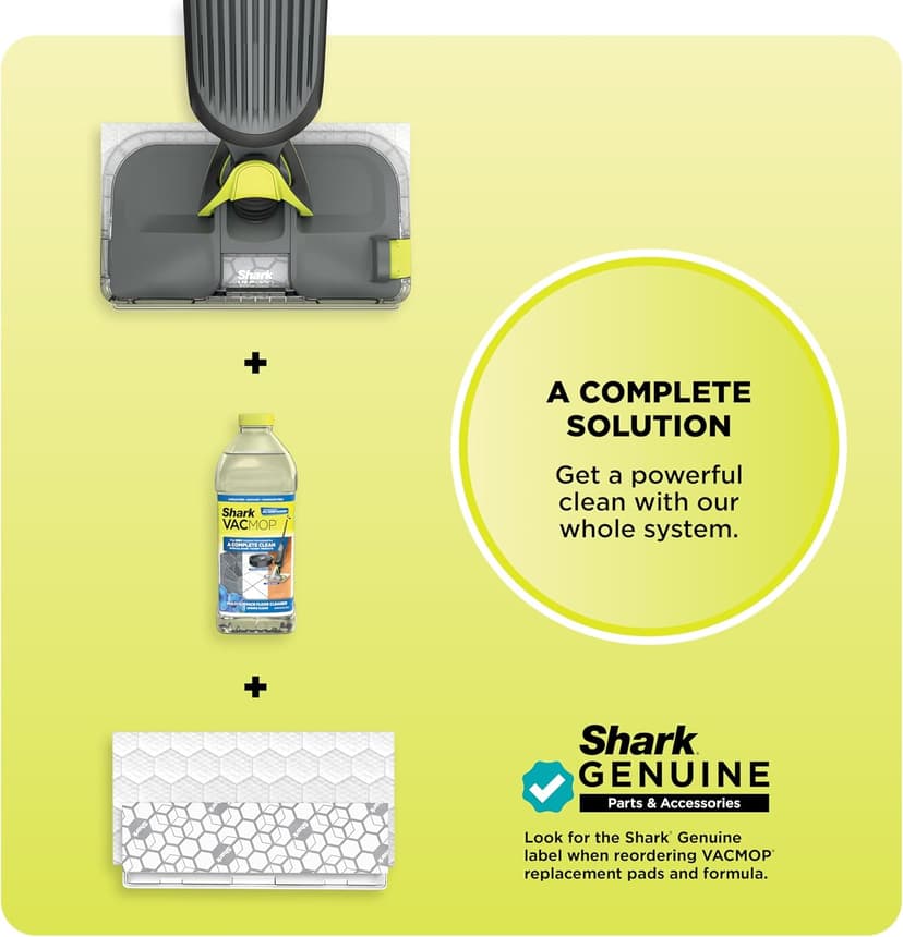 Shark VACMOP Cordless Hard Floor Cleaner, Vacuum and Spray Mop, Powerful Suction, Lightweight, LED Headlights, Includes 4 Disposable Pads, 12oz Multi-surface Cleaning Solution, Gray, VM252