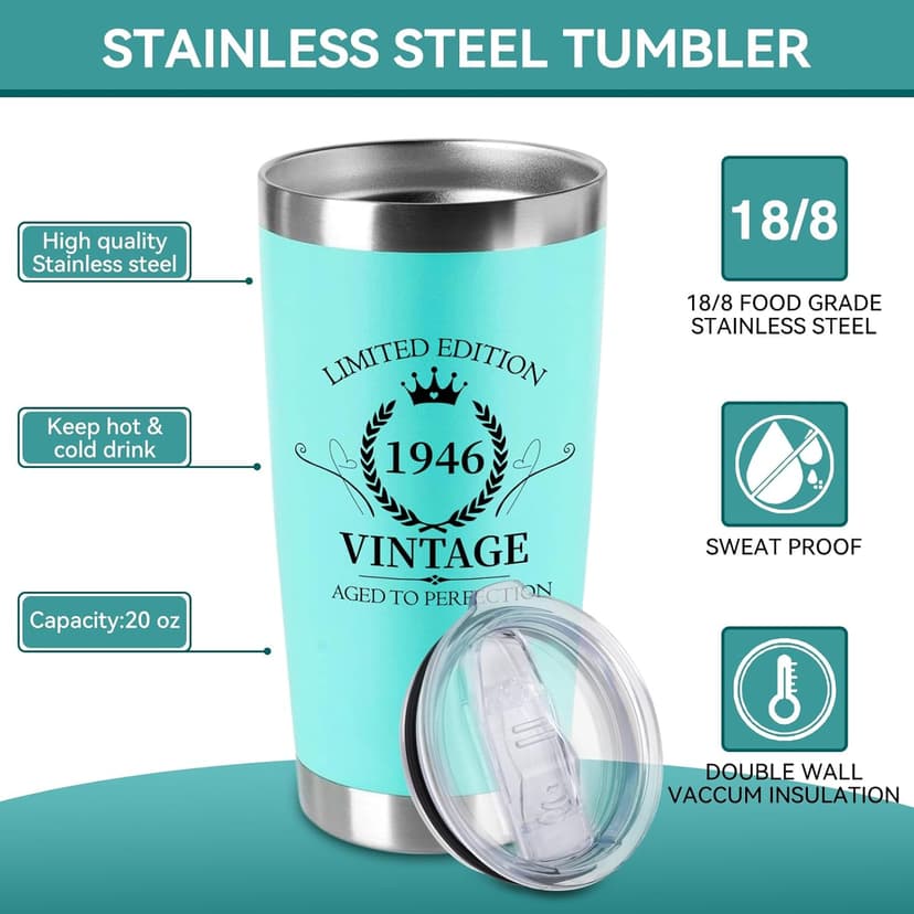 80th Birthday Gifts for Women Her- 4 pcs, Turning 80 Year Old Gifts, Decorations Canvas Beach Tote Bag & Makeup Bag, Unique Happy 80th Birthday gifts for Her Mom Wife Friends