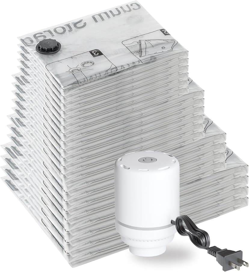 SUOCO 20 Combo Vacuum Storage Bags with Electric Pump, (4 Jumbo/4 Large/6 Medium/6 Small) Travel Clothes Space Saver Bags, Vacuum Seal Bags for Luggage Clothing Pillows Comforters Blankets