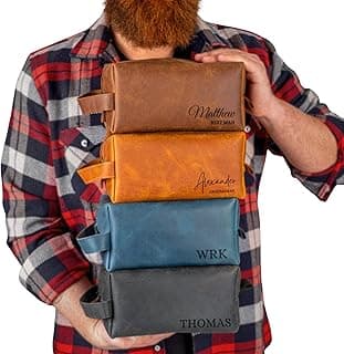 Personalized Leather Toiletry Bag for Men - Handmade Custom Engraved Dopp Kit, Perfect Gift for Dad, Husband, Birthdays & Anniversaries, Groomsmen Gifts, Travel Size Bag, Gifts for Him