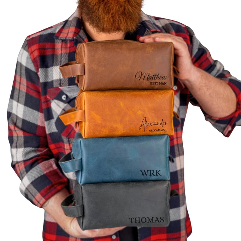 Personalized Leather Toiletry Bag for Men - Handmade Custom Engraved Dopp Kit, Perfect Gift for Dad, Husband, Birthdays & Anniversaries, Groomsmen Gifts, Travel Size Bag, Gifts for Him