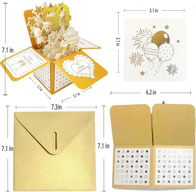 Asmallgf Happy 50th Anniversary Pop Up Card, Comfort Fifty Year Golden Wedding Anniversary Cards for Couple, Perfect Anniv Card for Couple Husband Wife