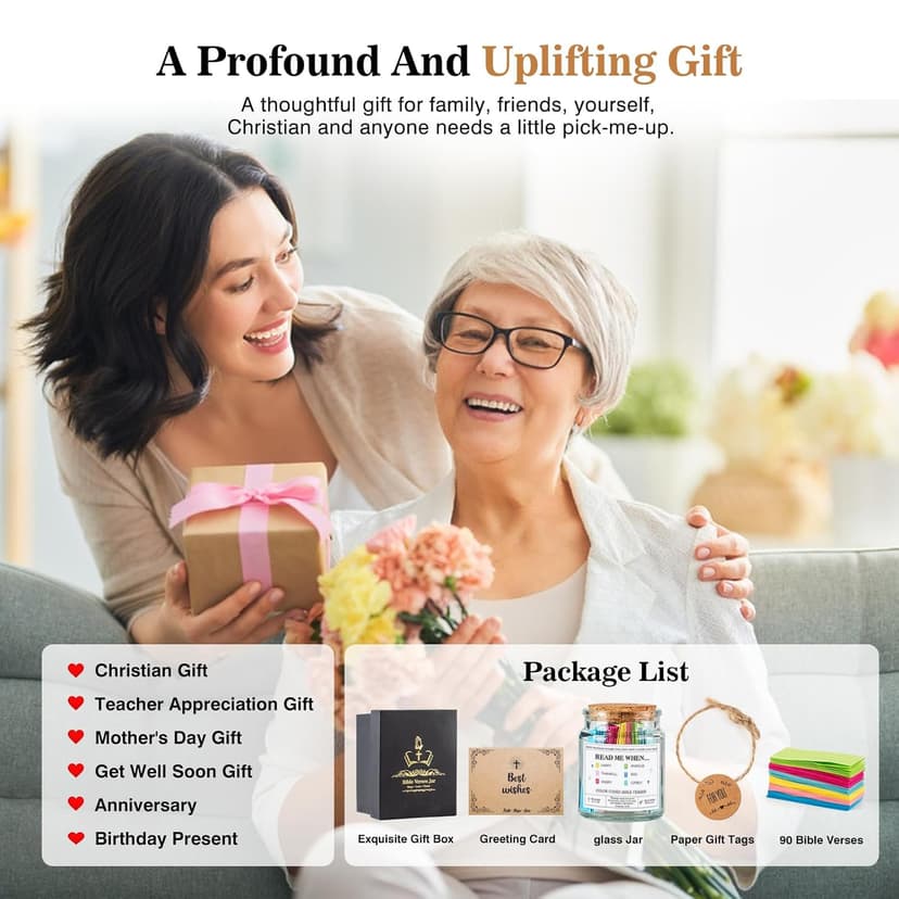 Bible Verse Jar(KJV) - Christian Gifts For Women, Men, Mom, Dad, Friend, Birthday Gifts For Women, Christmas & Mother's Day Gift - Prayer & Hope Jar