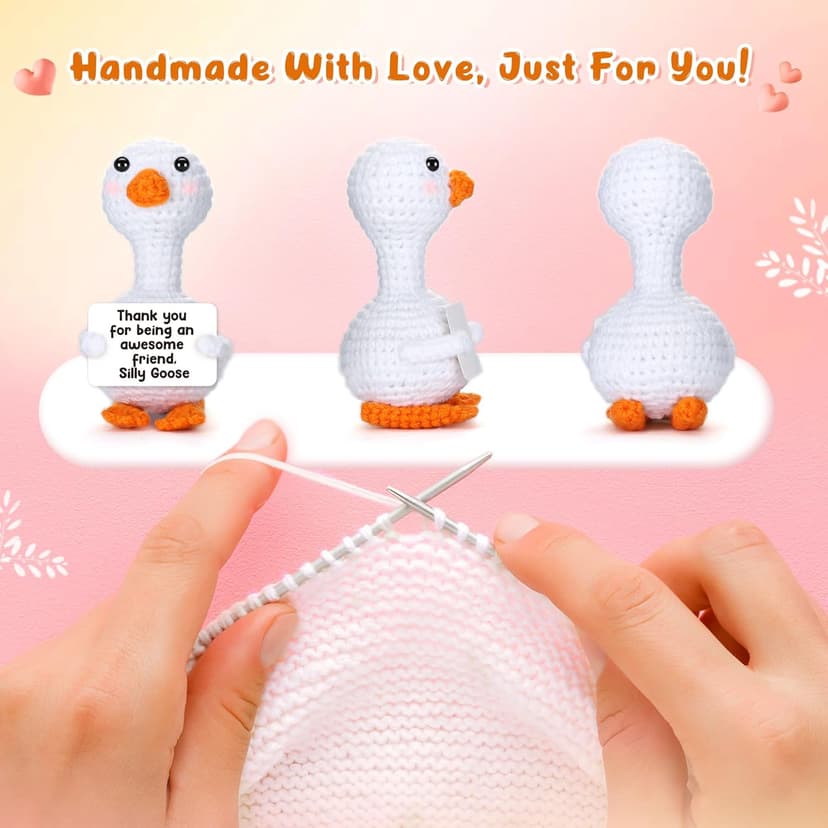 Mini Goose Best Friend Birthday Gifts for Women Men, Friendship Gifts for Her College Teen Girls, Thanksgiving Christmas Bestie BFF Long Distance Gift, Handmade Crochet Animals Funny Desk Silly Goose