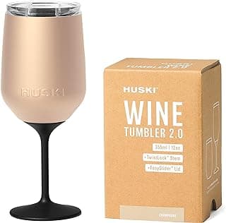 Huski Wine Tumbler 2.0 | NEW | Award-winning Design with Detachable Stem | Premium Stainless Steel Wine Glass with Lid | Triple Insulated Tumbler | 12oz Capacity | Great Gift (Champagne)