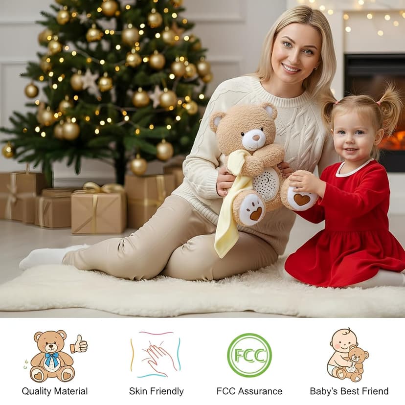 BEREST Baby Sleep Soother Bear, Mom's Heartbeat & Lullabies White Noise Machine, Nursery Decor Night Light Projector, Toddler Crib Sleeping Aid, Newborns Shower Gifts Portable Teddy