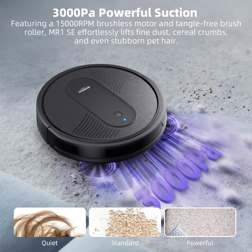 MONSGA Robot Vacuum Cleaner, 4000Pa Powerful Suction Robotic Vacuum, 3.2" Super-Slim, 140Min Runtime, Vacuum Robot for Hard Floor/Low Pile Carpet/Pet Hair, Remote/App/Voice Control, Schedule Clean