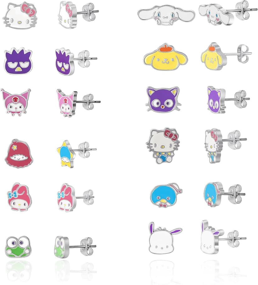 Sanrio Hello Kitty Stud Earrings Pack of 12 Pairs - Official License Hello Kitty and Friends Earrings