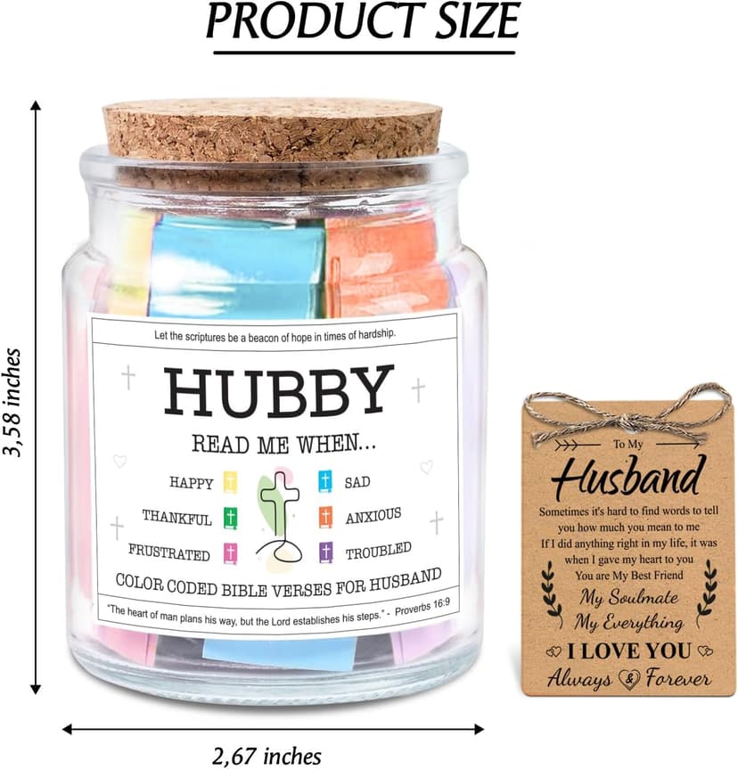 NewEleven Gifts For Husband - Husband Birthday Gift, Christian Gift For Him, Husbands - Anniversary Present For Him Hubby From Wife, Her - Decorative Glass Scripture Jar With 92 Bible Verse