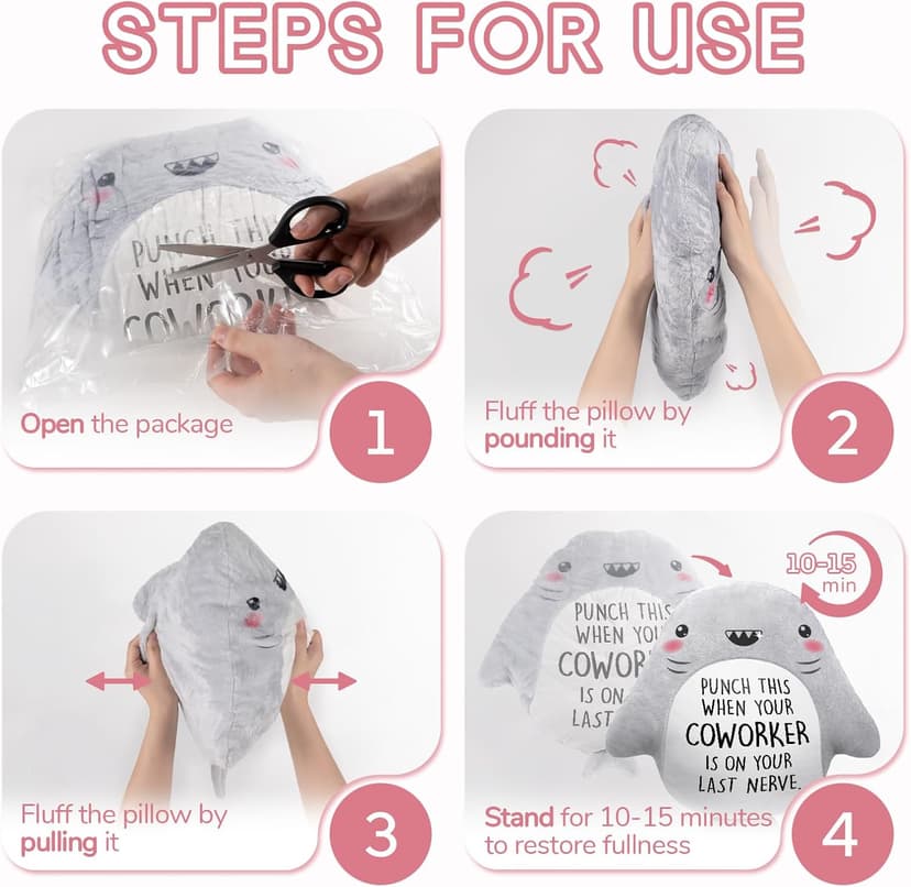 Novelty Cute Plush Shark Pillow- Funny Coworker Leaving/Birthday Gifts Offices, Gag Gift for Friend Sister Brothers Boyfriend Girlfriend Husband Wife, Stress Relief, White Elephant Gifts