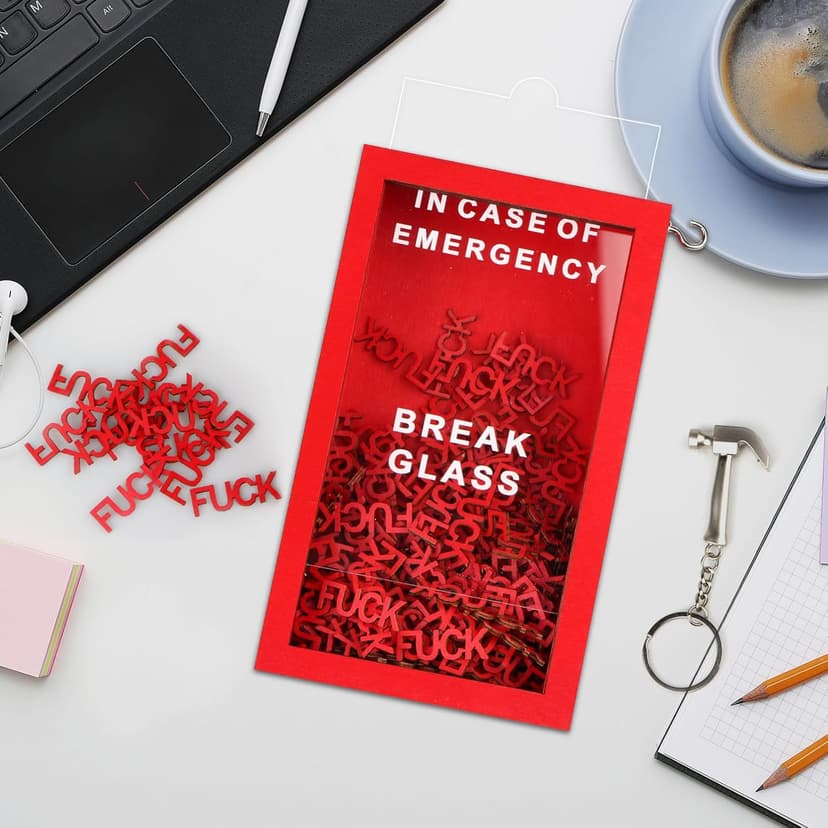 Funny Gift Emergency Box - Create Self Defined Idea Jar w/Hammer, Break in Case of Emergency Box - Desk Decor - Personalized Gag Gift for Friends Coworkers