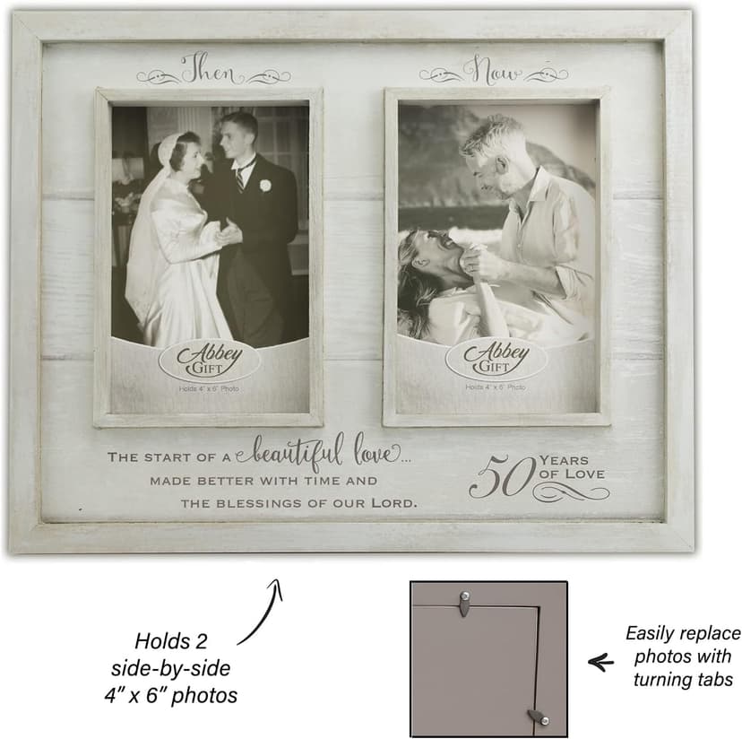 Then & Now 50th Anniversary Photo Frame, Wedding, Engagement, & Vow Renewal Couples Gift, Wooden Picture Frames with Sentimental Quote, 12-Inch x 9.5-Inch, Rustic Woodgrain, by Abbey & CA Gift