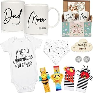 Breezy Valley New Parents Gifts for Couples, First Time New Mom and Dad Gifts Mugs Est 2025, Gender Reveal Baby Shower Gifts Basket, Pregnancy Gifts for Expecting Parents to be, Newborn Baby Gift Set