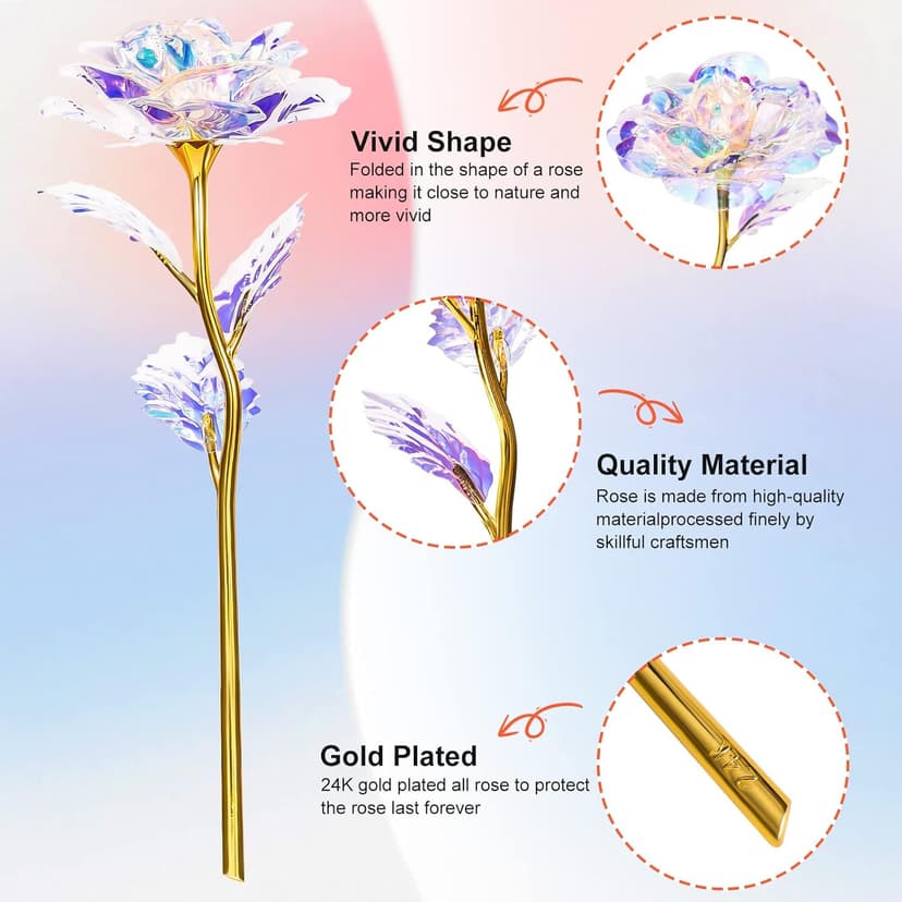 Christmas Flowers Gifts for Women, Mom Birthday Gifts for Christmas, Galaxy Glass Rose Forever Preserved Flowers Eternal Crystal Roses Xmas Gifts for Grandma Wife Sister Her Friends, Colorful