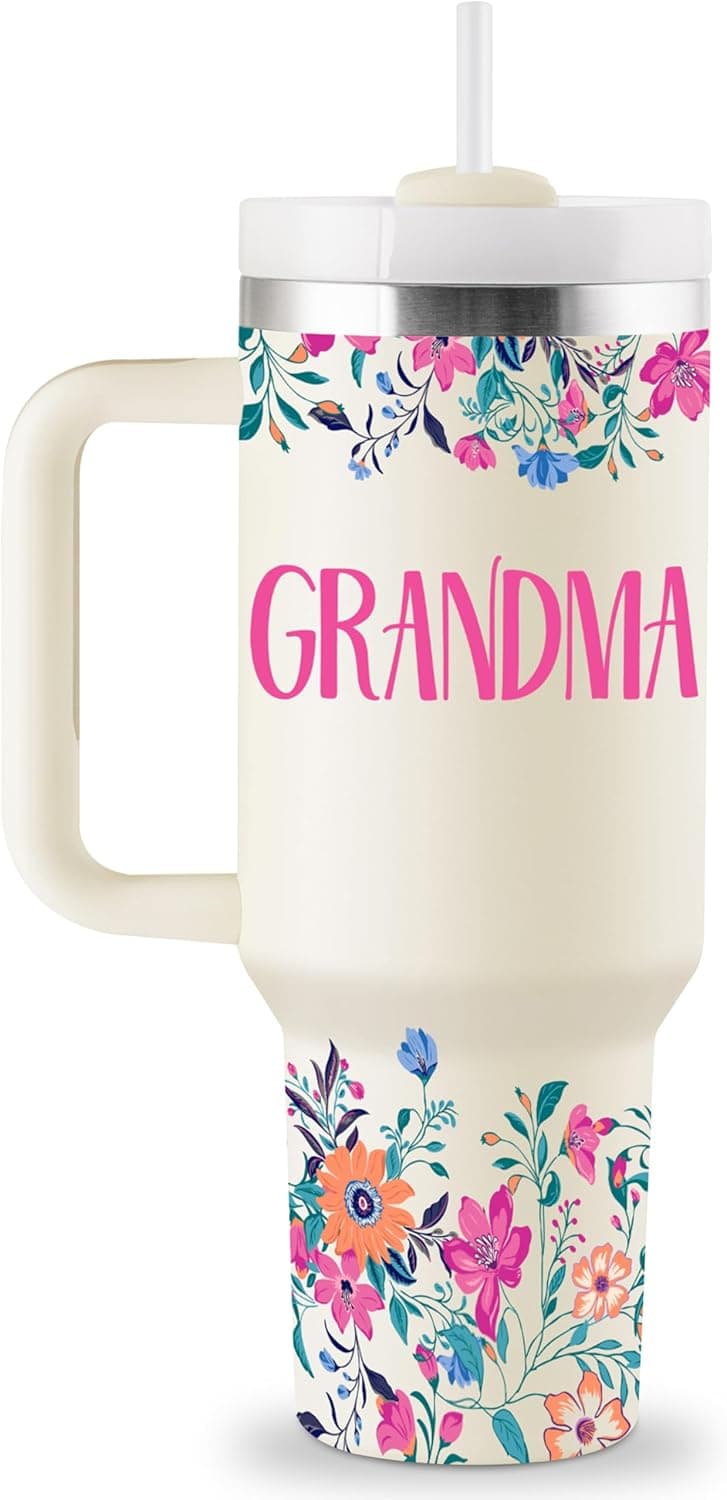 Grandma Gifts Birthday Gifts for Grandma Great Grandmother Gift Ideas Best Grandmother Gift from Granddaughter Grandson for Mothers Day Christmas 40oz Travel Cup Insulated Tumbler with Lid & Straw