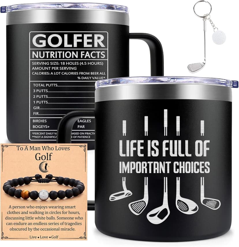 Fufendio Golf Gifts for Men, Women - Unique Mens Golf Gift for Christmas, Birthday - Cool Gifts for Golfers, Dad, Grandpa - Life Is Full of Important Choices, 14oz Golfer Coffee Mug