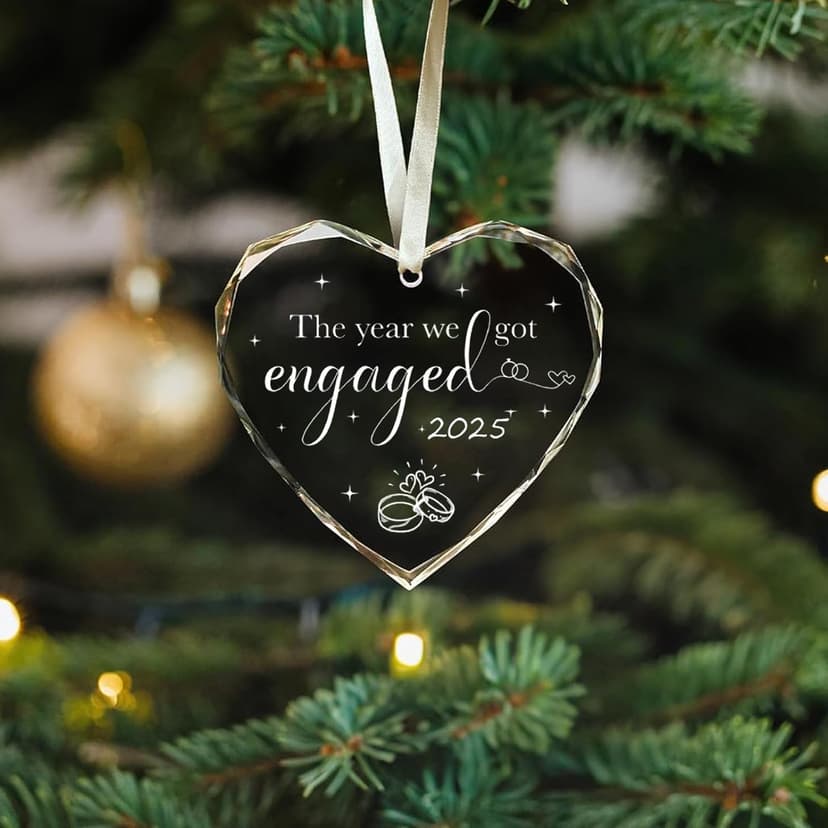 Engagement Gifts for Couples 2025 The Year We Got Engaged Bride to Be Gifts Engagement Gift for Newly Engaged Couples, Her, Women, Him, Friends, Real Glass Christmas Ornaments (Heart-Engaged)