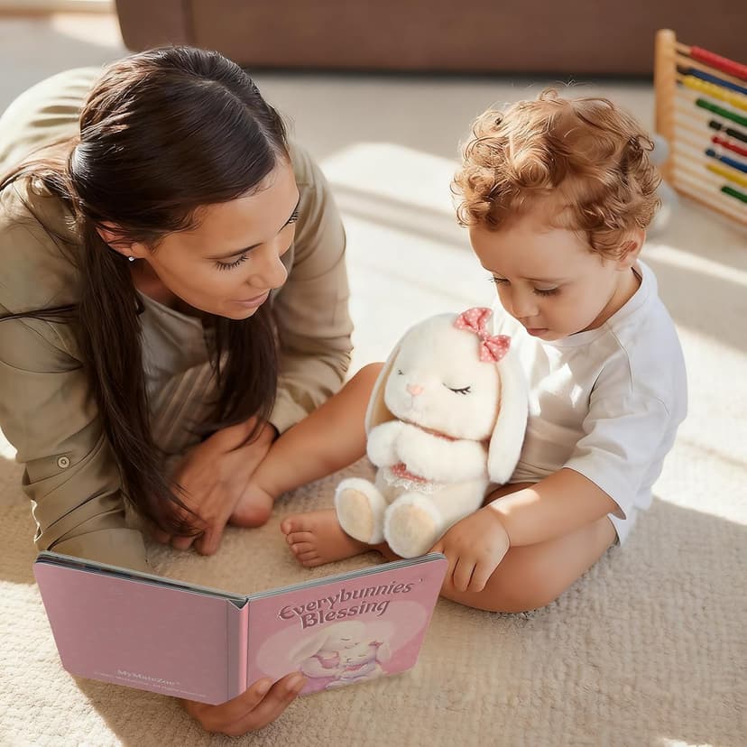 Baptism Gifts for Girl, Catholic Christening, Baby Dedication & Baptismal Gift Set for Baby Girls & Kids, with 9" Musical Praying Bunny Plush Toy & Everybunnies' Blessing Book in Keepsake Box
