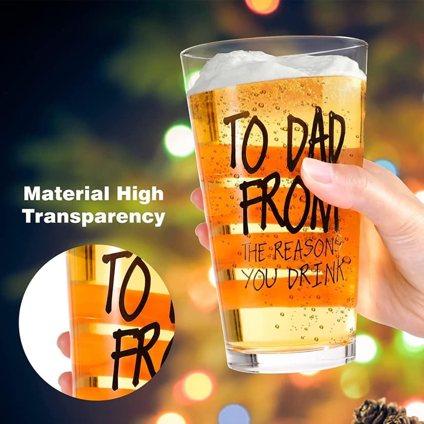 Gifts for Dad,16 OZ Funny Beer Glass Stocking Stuffers for Men,Fathers Day Dad Gifts from Daughter Son Wife,Birthday Anniversary Retirement Valentines Day Presents for Him Husband