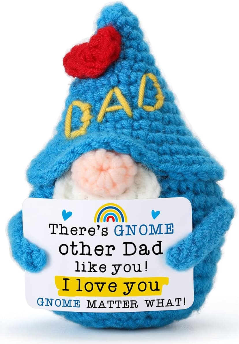 Dad Gifts Fathers Birthday - Handmade Knitted Gnome Funny Gift for Father's Day Birthday Christmas, Cute Gnome for Father Papa Present from Daughter Son, I Love You Gnome Matter What