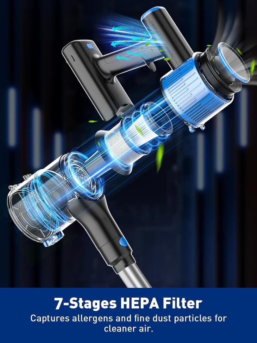 Cordless Vacuum Cleaner, 8 in 1 Powerful Suction Lightweight Vacuum Cleaner for Home, LED Display, 3 Suction Modes, 45Mins Detachable Battery Vacuum for Hard Floor Carpet Pet Hair