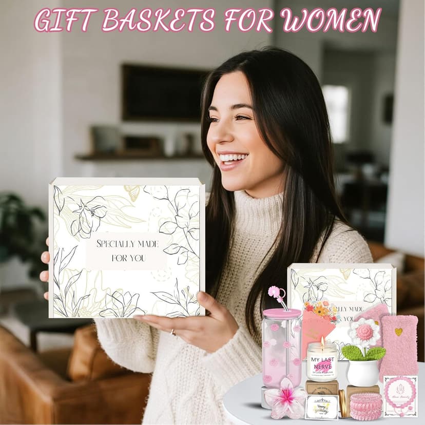 Birthday Gifts for Women, Teen Girls, Her, Unique Happy Birthday Gift Baskets for Best Friend Sister Daughter, Women Christmas Gifts Box for Girl Wife Girlfriends,14pcs Rose Gift Set(Pink)