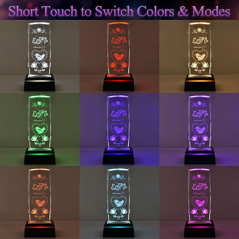 3D Love Crystal Night Light Gifts for Him Her Boyfriend Girlfriend Birthday Christmas, Romantic Love Crystal Lamp Wedding Anniversary Birthday Gift for Women Men Couples Wife Husband