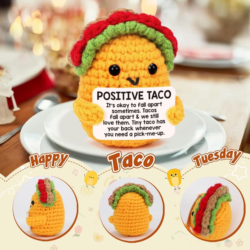 Positive Crochet Taco Christmas Birthday Gifts for Women Men Self Care Son Back to School Mom Dad Daughter Sister Friend Coworkers Relaxation Gift Desk Home Fall Decor Emotional Inspirational Support