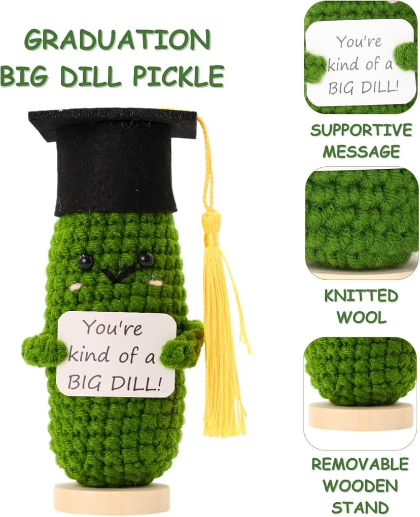 Graduation Gifts Big Dill Pickle with Stand. Supportive Gifts for PHD, College, High School. Dorm Room Desk Decor Keepsake. Funny Gag Gift