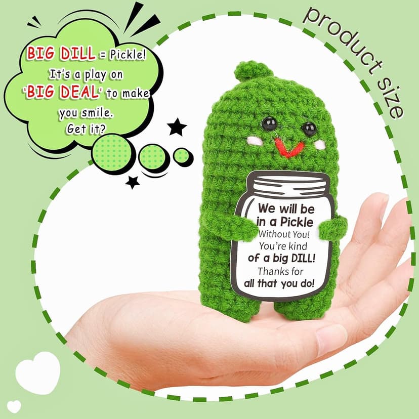Christmas Gifts for Coworkers, Teachers, Bosses, Friends - White Elephant Gifts, Thank You Gift for Holidays, Retirement, Funny Appreciation Gift - Handmade Emotional Care Pickle with 'A Big Dill' Message