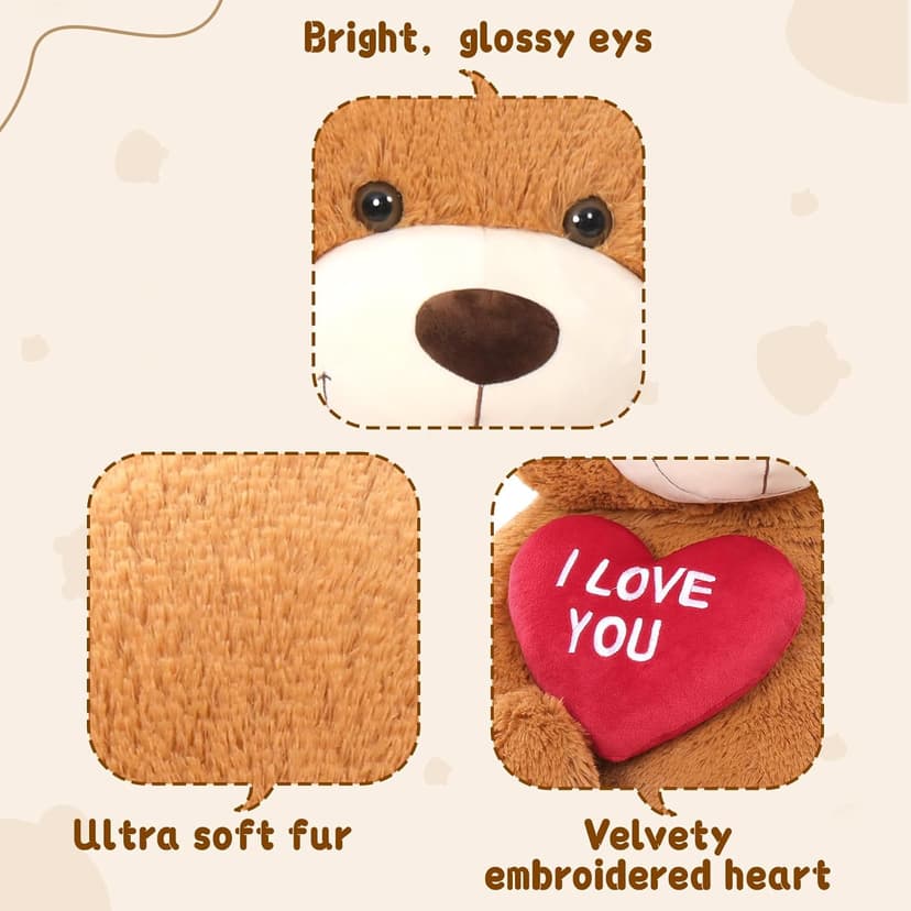 MaoGoLan Giant Teddy - I Love You Red Heart Big Dark Brown Stuffed Animal - Huge Valentines Teddy for GF,BF,Wife,Gift - Anniversary Birthday Gift