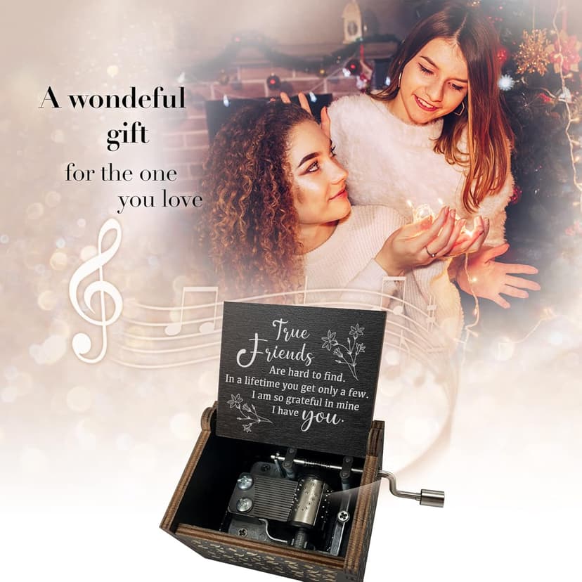 True Friendship Gifts for Women Female You are My Sunshine Wooden Music Box-True Friends are Hard to Find,I am so Grateful in Mine I Have You Keepsake Box for Friends(Black)