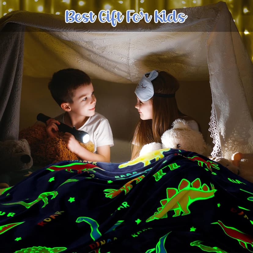 Dinosaur Gifts Toys for Boys Girls - Glow in The Dark Dino Blanket Best Christmas Birthday Valentines Easter Presents for Kids Age 1 2 3 4 5 6 7 8 9 10 Year Old Child Teen Toddler Soft Throw 50"x60"