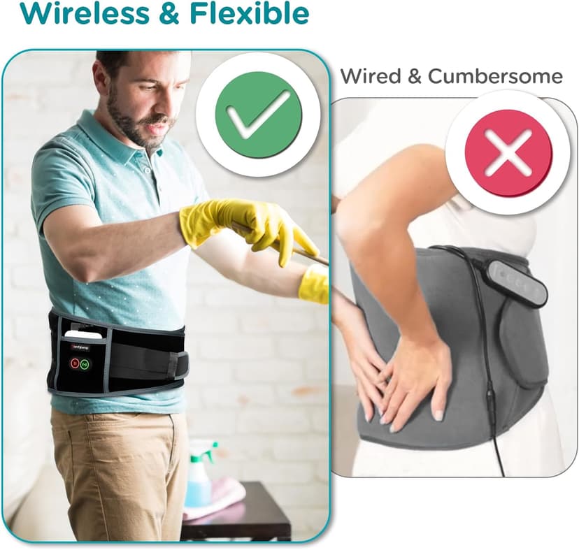 Comfytemp Cordless Heating Pad with Massager for Back Pain Relief, Portable Lower Back Massager Wearable, Birthday Gifts for Dad Mom Men Women Elderly, Rechargeable Period Cramps, 3 Heat Auto-Off, 58"