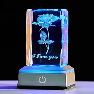 3D Rose Crystal Night Lamp with Adjustable LED Lights - I Love You, Mothers Day Gifts Ideas for Mom Valentines Day, Anniversary, Birthday Gift for Her, Wife, Girlfriend