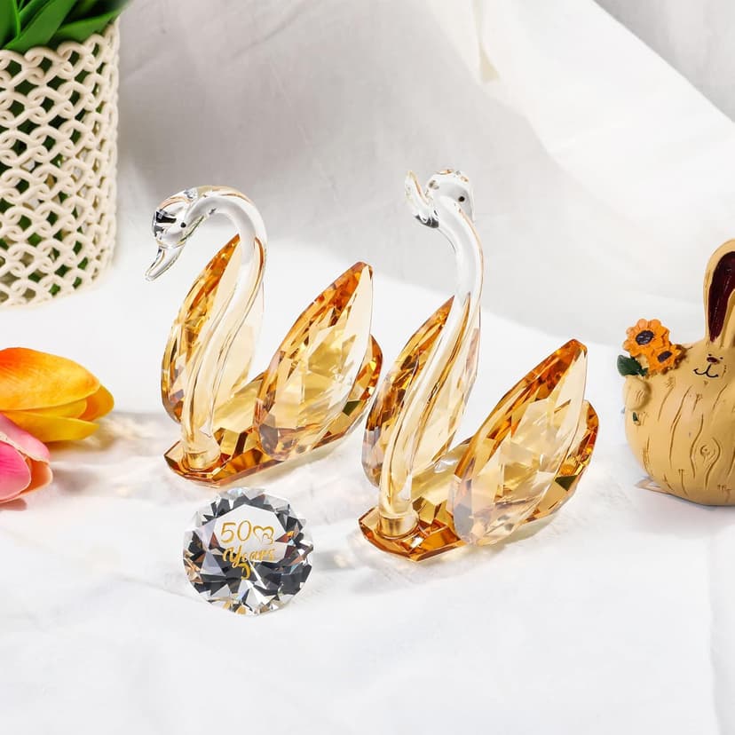 YWHL 50th Wedding Anniversary Swan Gifts for Parents, 50 Years for Couple, Crystal Swan Figurine Decoration for 50 Years of Marriage