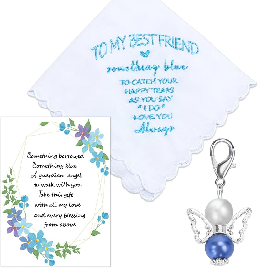 MKISHINE Something Blue for Bride Gift for Bride from Maid of Honor Best Friend Wedding Gift to Bride from Bridesmaid Bridal Blue Handkerchief, Something Blue Angel Gift, Bridal Shower Gift