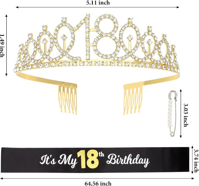 CAVETEE Gold Birthday Crown and Tiara for Women, Sash for Girls - Birthday Party Decoration