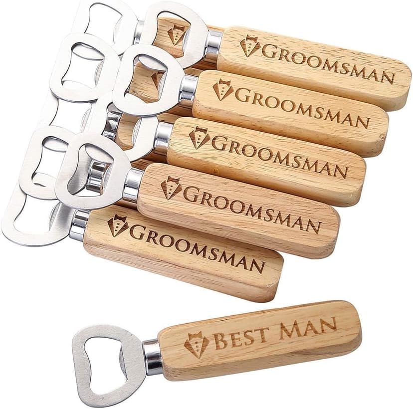 Pongs Set of 10 Wooden Bottle Opener Cap Opener, Groomsmen Gift, Best Man Gift, Wedding Gift, Wedding Favors (9 Groomsman and 1 Best Man)