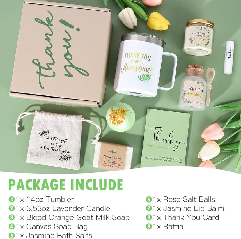 Thank You Gifts for Women, Employee Appreciation Gifts, 8PCS Thank You Gift Box Baskets for Coworkers Teacher Boss Secretary Nurse, Thank You for Being Awesome Farewell Spa Gratitude Box W/Tumbler