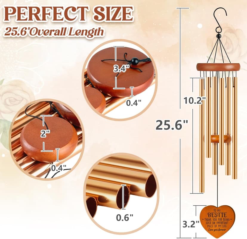 Bestie Gifts for Women, Best Friend Wind Chimes, Friendship Bestie Happy Birthday Gift for Women, Graduation Thanksgiving for Friends Female BFF