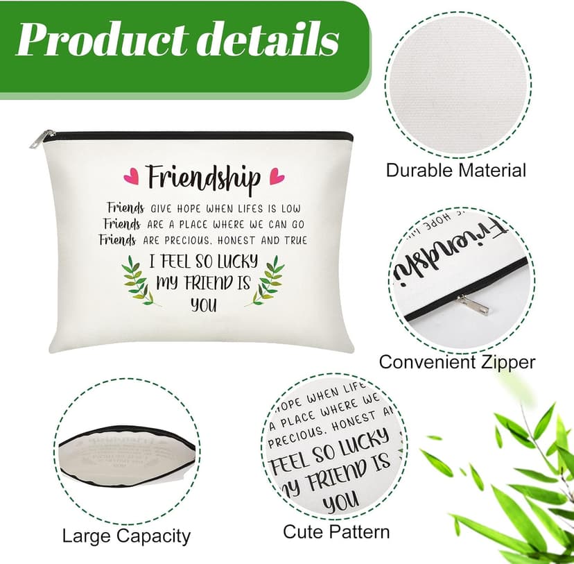 Xuniea 6 Pieces Friendship Gifts for Women Bulk Friendship Cosmetic Makeup Bag for Girl Travel Pouch Friend BFF Birthday Christmas Gifts(Leaf Pattern)