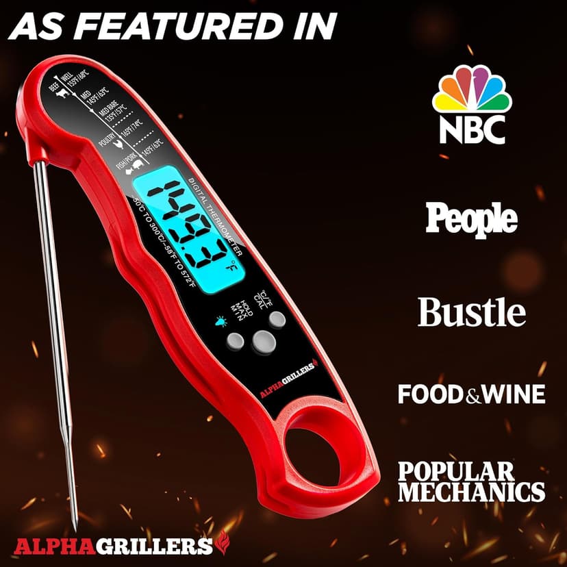 Alpha Grillers Meat Thermometer Digital - Instant Read Food Thermometer for Cooking Grilling Air Fryer Griddle Probe Kitchen Gadgets Essentials BBQ Accessories Grill Gifts for Men Him Dad Birthday