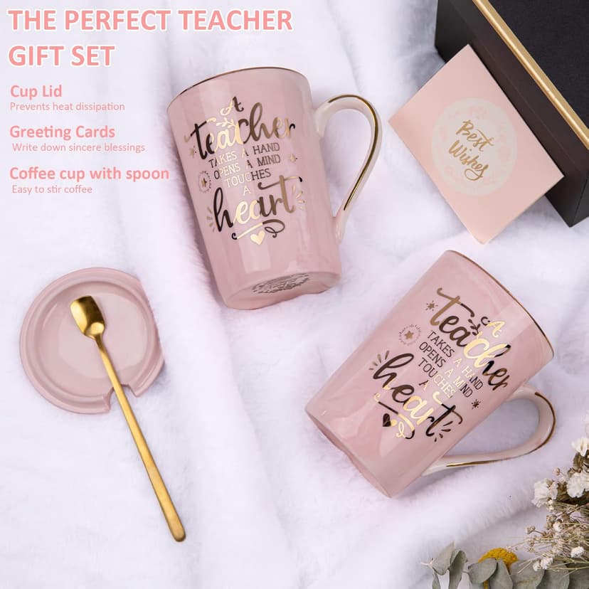 Unique Teacher Appreciation Gifts for Women - Best Teachers Christmas Mug for Teachers from Student, 14Oz Pink Marble Ceramic Gold Print Teacher Cup, Birthday Retirement Graduation, Nice Gift Boxed