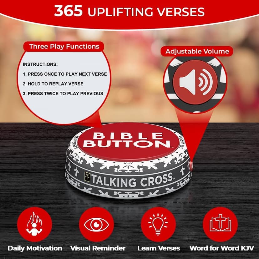 Bible Button | 365 Uplifting KJV Verses | Faith Based Gifts - Christian Gifts for Men - Bible Gifts for Woman - Bible Verse Gift